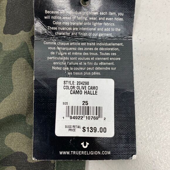 True Religion Women's Olive Camo Super Skinny Pants size W25 - Picture 9 of 9